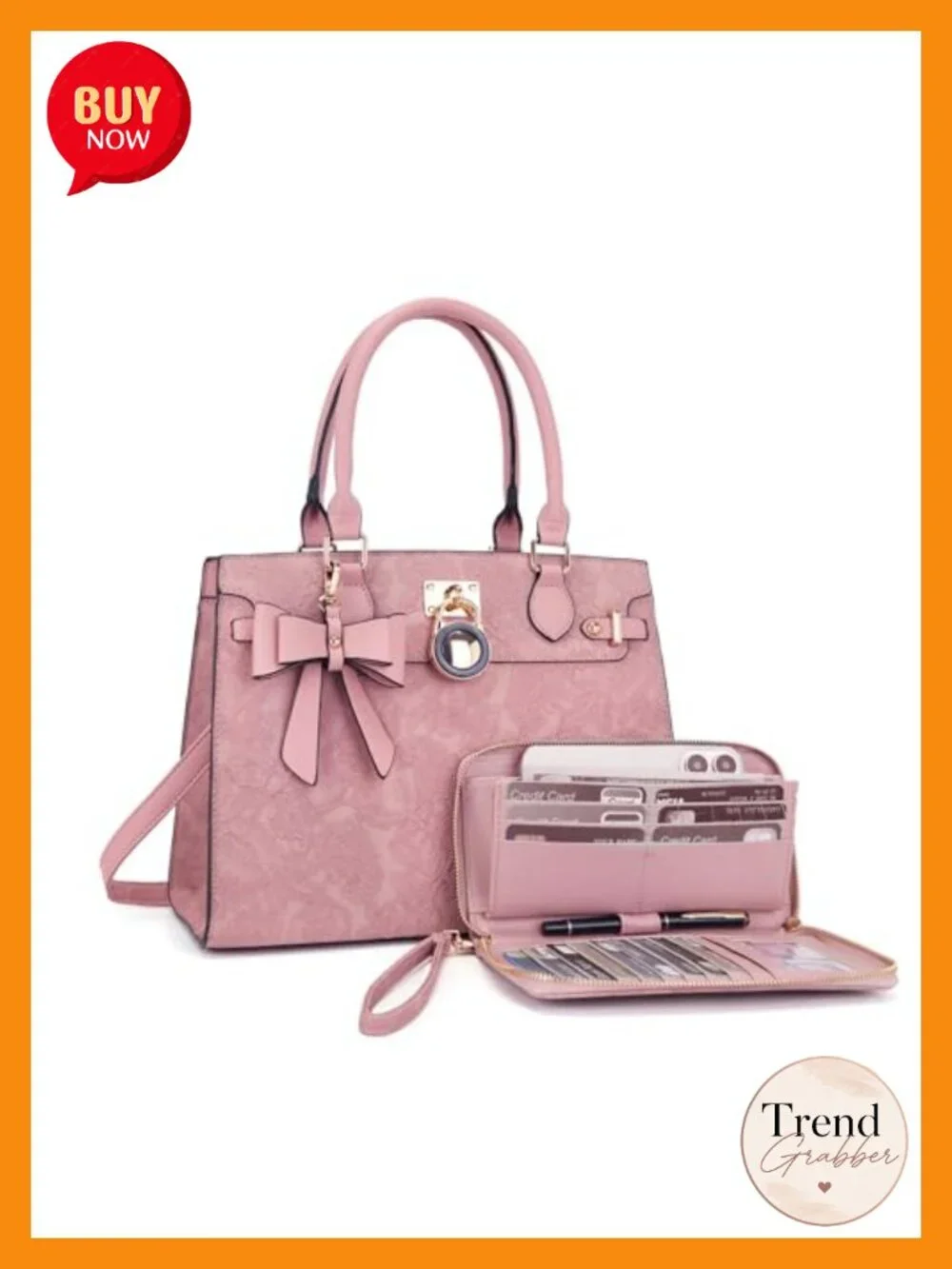 Vegan Leather Satchel Tote & Wallet Set for Women
